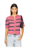 Samsoe & Samsoe Short-sleeved Striped Cardigan In Rose Wine St.