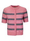 Samsoe & Samsoe Short-sleeved Striped Cardigan In Pink