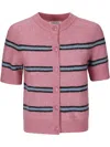 Samsoe & Samsoe Short-sleeved Striped Cardigan In Pink