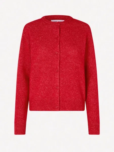 Samsoe & Samsoe Short Scarlet Sage Nor Cardigan In Scarlet Sage