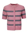 Samsoe & Samsoe Short-sleeved Striped Cardigan In Pink