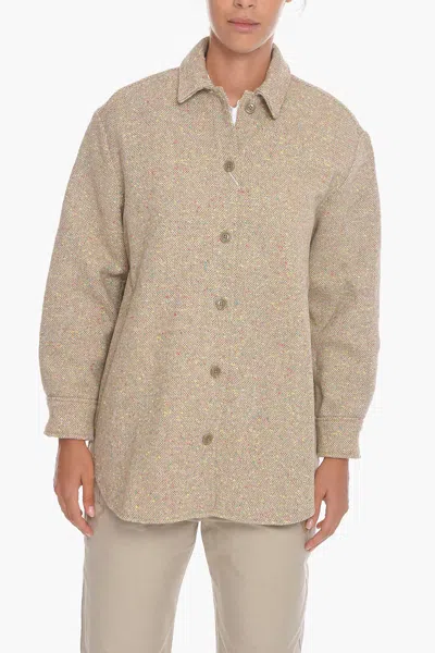 Samsoe & Samsoe Tweed Wool Blend Salma Overshirt In Beige