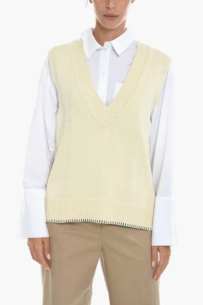 Samsoe & Samsoe V-neck Krista Knitted Vest With Contrasting Stitching In White