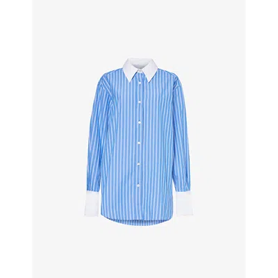 Samsoe & Samsoe Samsoe Samsoe Womens Blue Salovas Stripe-print Organic-cotton Shirt