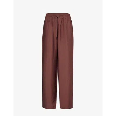 Samsoe & Samsoe Samsoe Samsoe Womens Brown Stone Sahelena Relaed-fit Wide-leg Woven Trousers