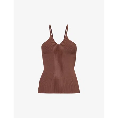 Samsoe & Samsoe Samsoe Samsoe Womens Brown Stone Sanina Halterneck Recycled Polyamide-blend Knitted Top