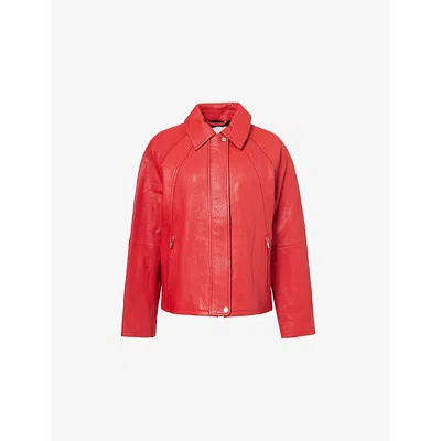 Samsoe & Samsoe Womens Samsoe Samsoe Sanok Collar Regular-fit Leather Jacket In Scarlet Sage