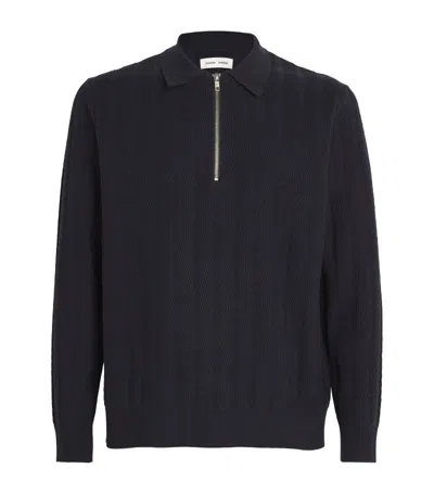 Samsoe & Samsoe Zig Zag Stripe Polo Sweater In Navy