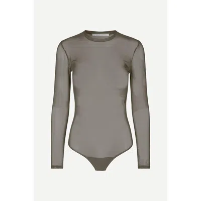 Samsoe Women's Sabella Long Sleeve Bodysuit In Black Olive In Gray