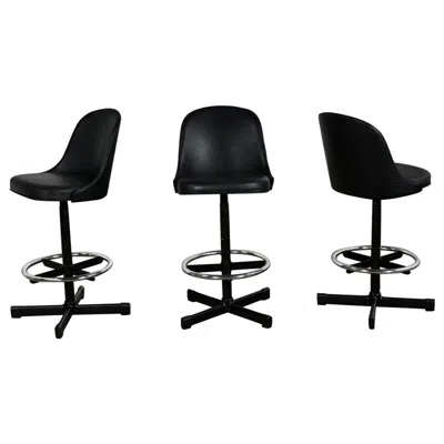 Pre-owned Samsonite 3 Mcm  Black Vinyl Faux Leather & Chrome Bar Counter Stools Adjustable