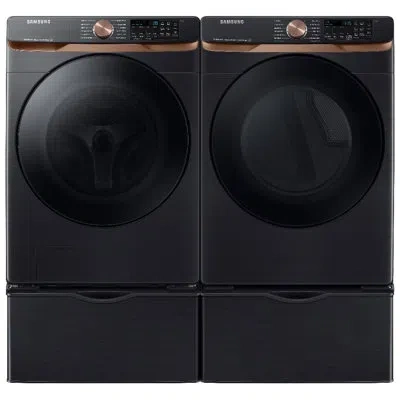 Samsung 5.2 Cu. Ft. Front Load Washer And 7.5 Cu. Ft. Dryer With Sensor Dry In Brushed Black,brushed Black