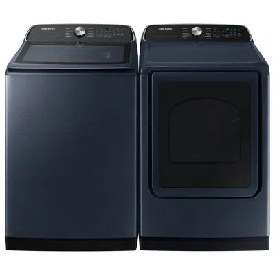 Samsung 5.4 Cu. Ft. Top Load Washer With 7.4 Cu. Ft. Dryer With Steam Santize+ In Brushed Navy