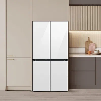 Samsung Bespoke 22 Cu. Ft. Counter Depth 4-door French Door Refrigerator With Zero Clearance Fit & Food Show In White