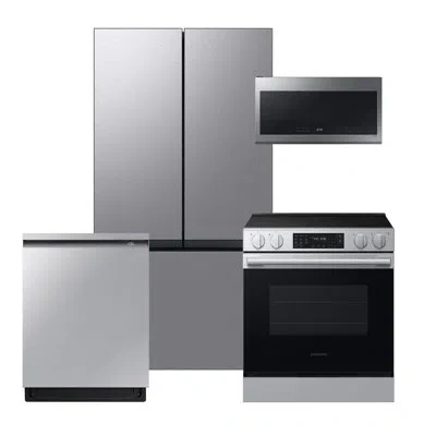 Samsung Bespoke Stainless Steel Counter Depth Kitchen Package With 24 Cu. Ft. Smart Bespoke 3-door French-do