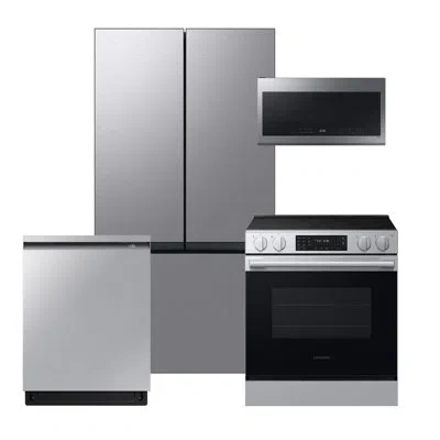 Samsung Bespoke Stainless Steel Kitchen Package With 30 Cu. Ft. Smart Bespoke 3-door French-door Refrigerato