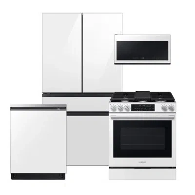 Samsung Bespoke White Glass Counter Depth Kitchen Package With 23 Cu. Ft. Smart Bespoke 4-door French-door R