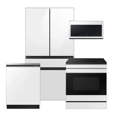 Samsung Bespoke White Glass Counter Depth Kitchen Package With 23 Cu. Ft. Smart Bespoke 4-door French-door R