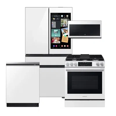 Samsung Bespoke White Glass Counter Depth Kitchen Package With 4dr Bespoke Ai Family Hub + Counter Depth Whi