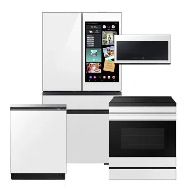 Samsung Bespoke White Glass Counter Depth Kitchen Package With 4dr Bespoke Ai Family Hub + Counter Depth Whi