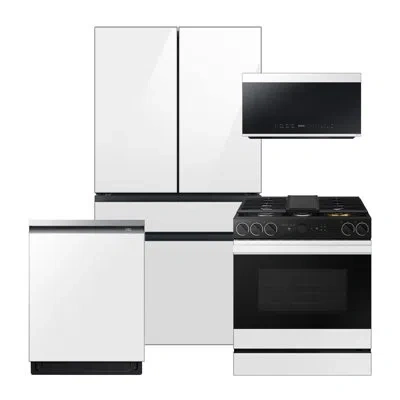 Samsung Bespoke White Glass Kitchen Package With 29 Cu. Ft. 4-door French Door Refrigerator With Beverage Ce