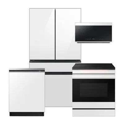 Samsung Bespoke White Glass Kitchen Package With 29 Cu. Ft. 4-door French Door Refrigerator With Beverage Ce In Stainless Steel