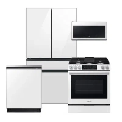 Samsung Bespoke White Glass Kitchen Package With 29 Cu. Ft. Smart Bespoke 4-door French-door Refrigerator Wi