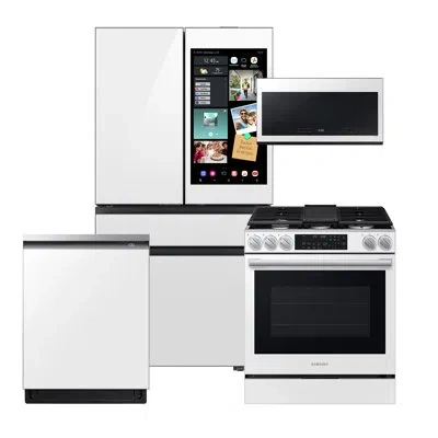 Samsung Bespoke White Glass Kitchen Package With 4dr Bespoke Ai Family Hub + Full Depth White Glass