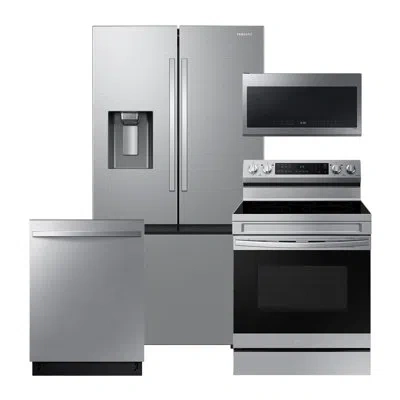 Samsung Stainless Steel Kitchen Package With  31 Cu. Ft. Mega Capacity 3-door French Door Refrigerato