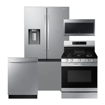Samsung Stainless Steel Kitchen Package With  31 Cu. Ft. Mega Capacity 3-door French Door Refrigerato