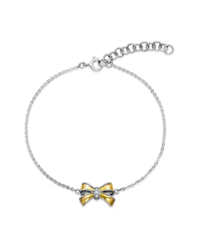 Samuel B. 18k & Silver 0.06 Ct. Tw. White Topaz Ribbon Shape Bracelet In Brown