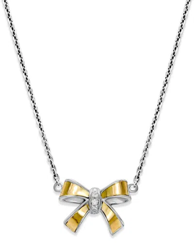 Samuel B. 18k & Silver 0.06 Ct. Tw. White Topaz Ribbon Shape Necklace In Metallic