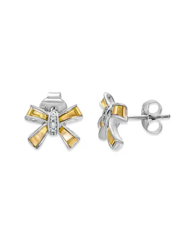 Samuel B. 18k & Silver 0.11 Ct. Tw. White Topaz Ribbon Shape Earrings In Pink
