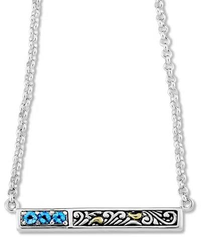 Samuel B. Topaz Engraved Bar Pendant Necklace In Blue