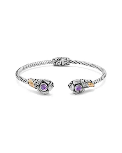 SAMUEL B. SAMUEL B. 18K & SILVER 0.60 CT. TW. AMETHYST FLOWER BANGLE BRACELET