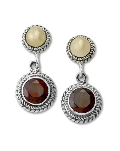 SAMUEL B. SAMUEL B. 18K & SILVER 0.65 CT. TW. GARNET BASKETWEAVE EARRINGS