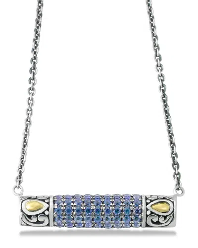 Samuel B. Sterling Silver & 18k Gold Pavé Blue Sapphire Pendant Necklace