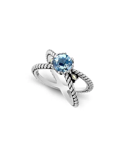 Samuel B. Two-tone X Crossover Band Ring In Topaz Blue
