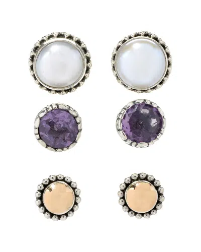 Samuel B. 18k & Silver 1.50 Ct. Tw. Amethyst & Pearl Studs