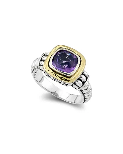Samuel B. Sterling Silver & 18k Gold Cushion Cut Semiprecious Stone Ring In Purple