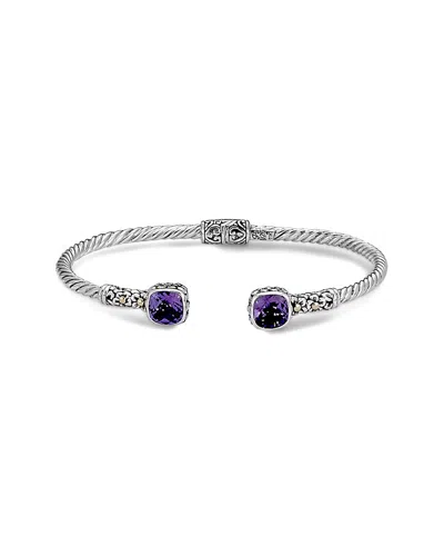 Samuel B. 18k & Silver 2.90 Ct. Tw. Amethyst Floral Bangle Bracelet In Purple