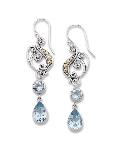 Samuel B. 18k & Silver 9.00 Ct. Tw. Blue Topaz Drop Earrings In Metallic