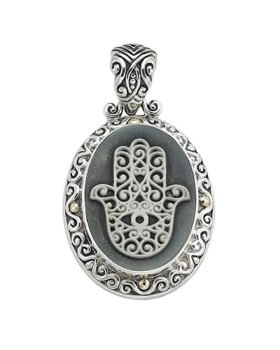 Samuel B. 18k & Silver Black Agate Hamsa Pendant In Metallic