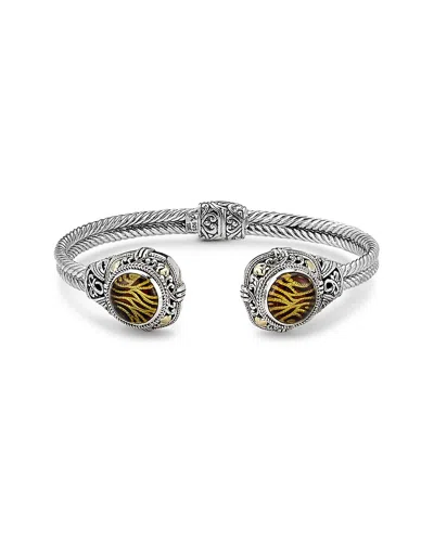 SAMUEL B. SAMUEL B. 18K & SILVER CARVED AMBER ZEBRA PRINT BANGLE BRACELET