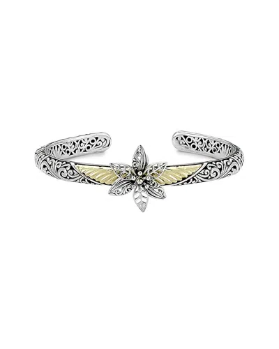 SAMUEL B. SAMUEL B. 18K & SILVER FILIGREE FLOWER BANGLE BRACELET