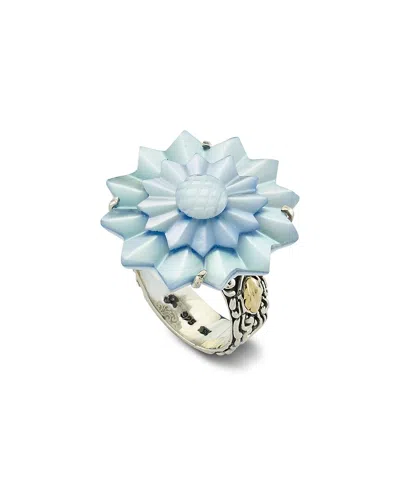 Samuel B. 18k & Silver Pearl Carved Flower Ring In Blue
