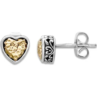 Samuel B. 18k Gold And Sterling Silver Hammered Heart Stud Earrings In Yellow
