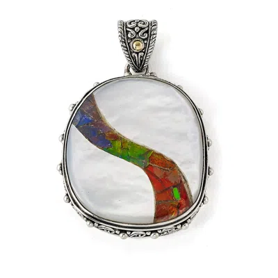 SAMUEL B. SAMUEL B. 18K GOLD & STERLING SILVER MOTHER-OF-PEARL & AMMOLITE PENDANT