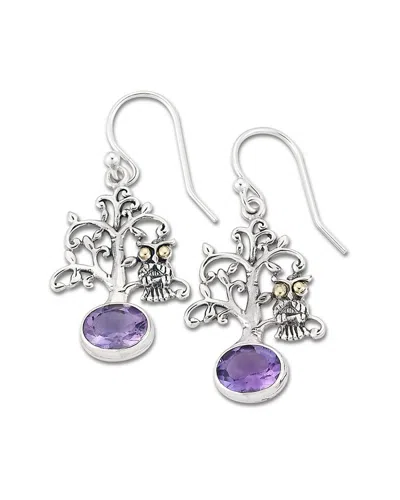 SAMUEL B. SAMUEL B. 18K OVER SILVER 2.20 CT. TW. AMETHYST TREE WITH OWL EARRINGS