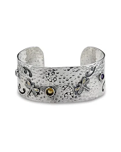 Samuel B. 18k Over Silver 3.10 Ct. Tw. Gemstone Hammered Dragonfly Bangle Bracelet In Gold