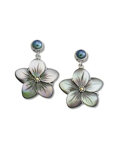 SAMUEL B. SAMUEL B. 18K OVER SILVER 6MM PEARL FLOWER EARRINGS